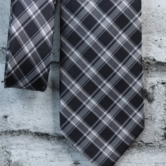 Michael Kors Necktie Men's 100% Black White Plaid Standard 58" Tartan - Picture 2 of 8